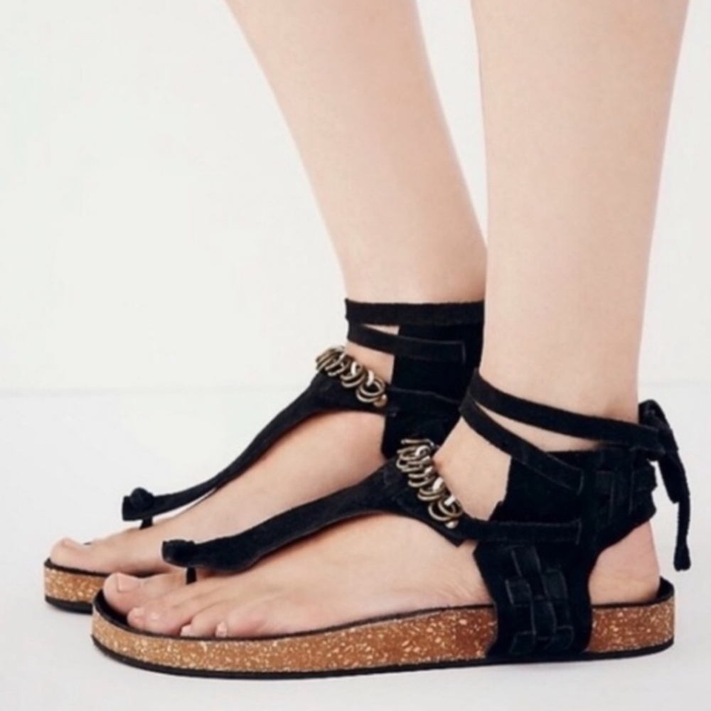 Free People Collins Wrap Sandals Black Suede Size US 11 EU 41 Hobo Festival - Picture 2 of 16